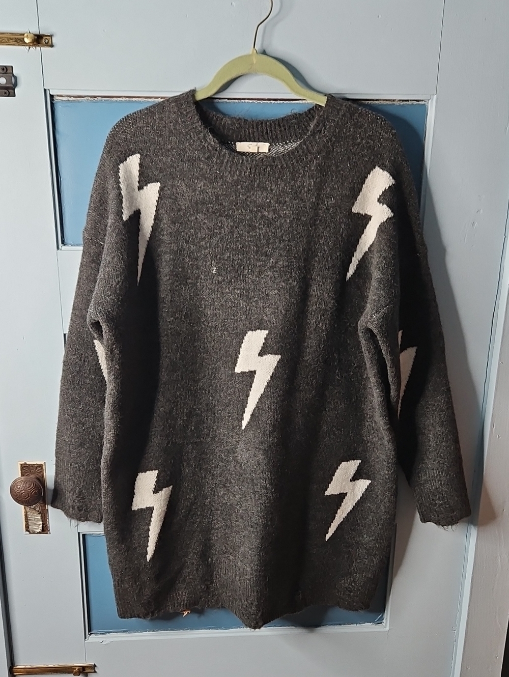 Easel Gray Lightning Bolt Crewneck Sweater - Women's Oversized Small